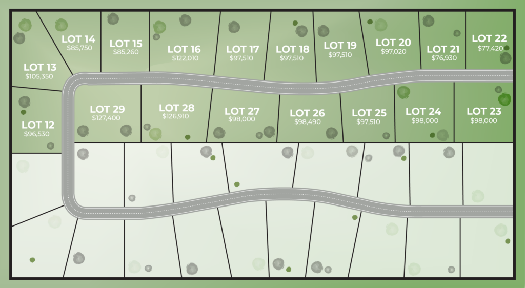 A map showing the available lots/properties in Legends Premium Estates